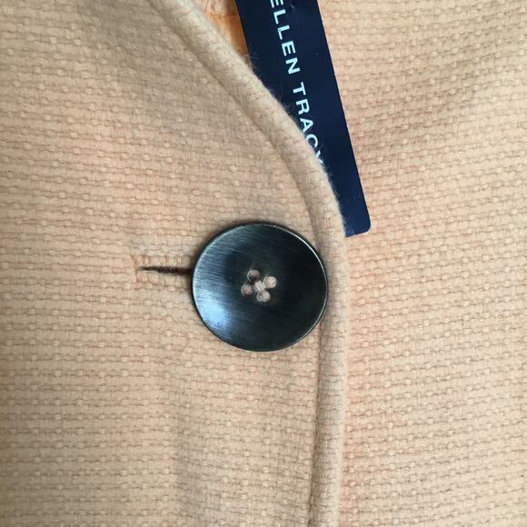 Ellen Tracy Mustard Yellow Angora & Wool Blend One Button Coat Pockets Sz 4 Flaw - Picture 4 of 10